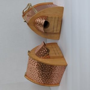 Rustic Hammered Copper Roof Birdhouses (2) with Hanger